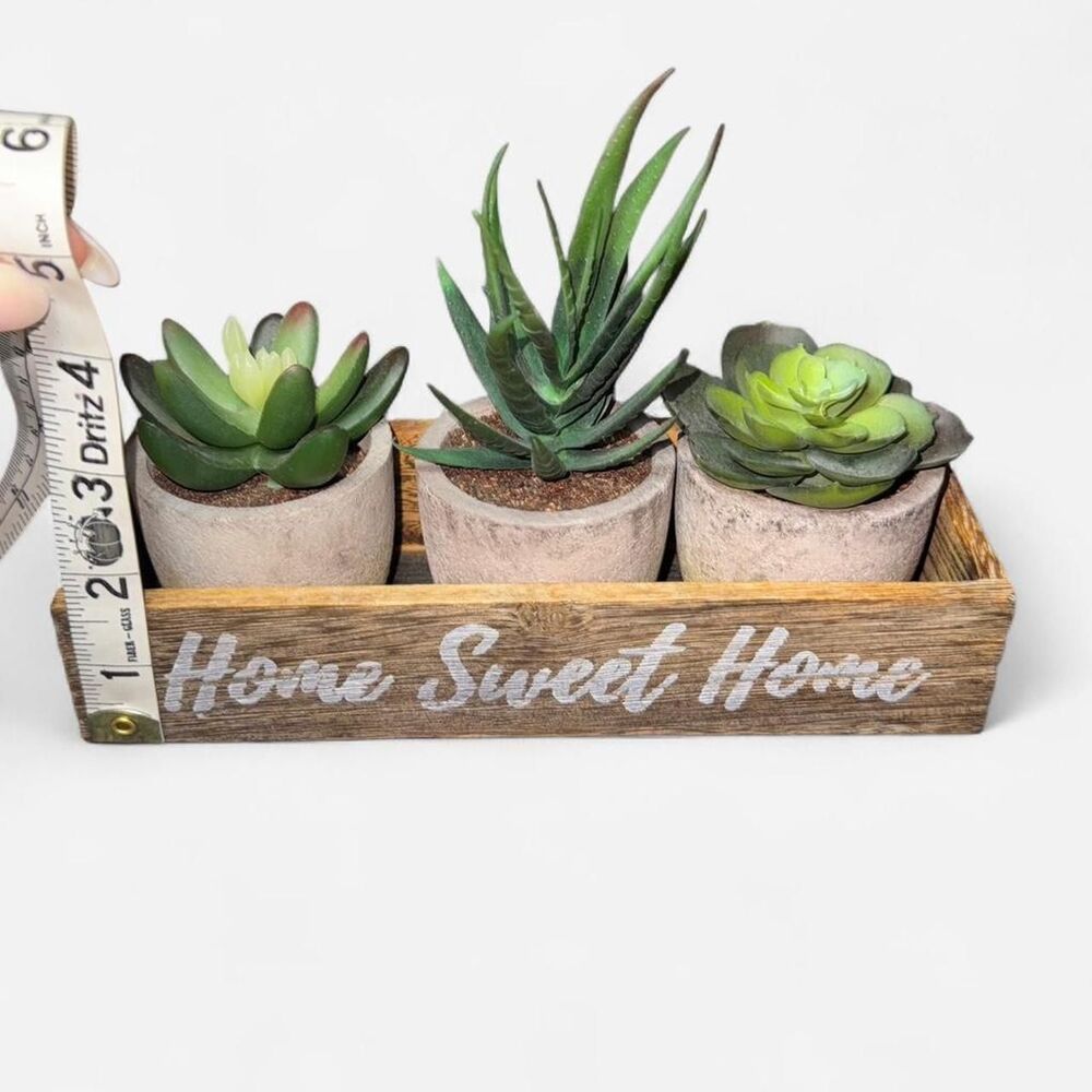 Artificial Succulent Plants in a Farmhouse Style Wooden Planter - Picture 6 of 6